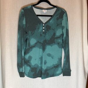 LuLaRoe Ruby Teal Tie-Dye Long Sleeve Top